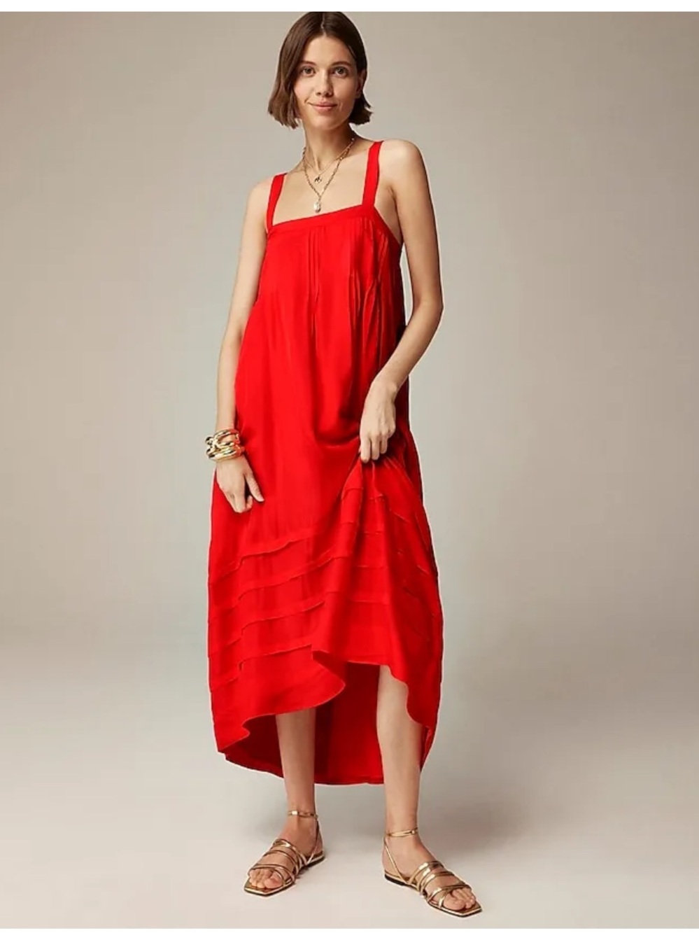 J. Crew Pintuck Midi Dress in Red Organza size Medium